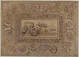 Design for a Ceiling with a Woman (Aurora?) in a Chariot and Putti (Recto). Design for an Ornamental Frieze (Verso)., Marco Angolo del Moro (Italian, Verona (?) ca. 1537–after 1586), Pen and brown ink, brush and wash over traces of black chalk or graphite (recto); pen and brown ink over red chalk (verso)